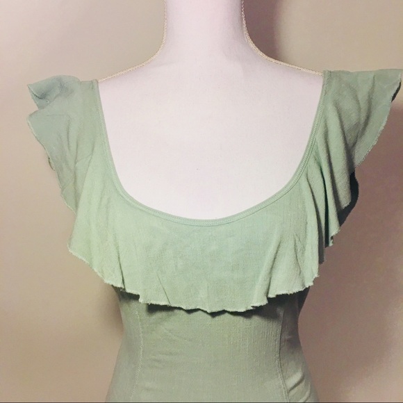 NWT Free People Ruffled Light Green Body Suit - Picture 3 of 8